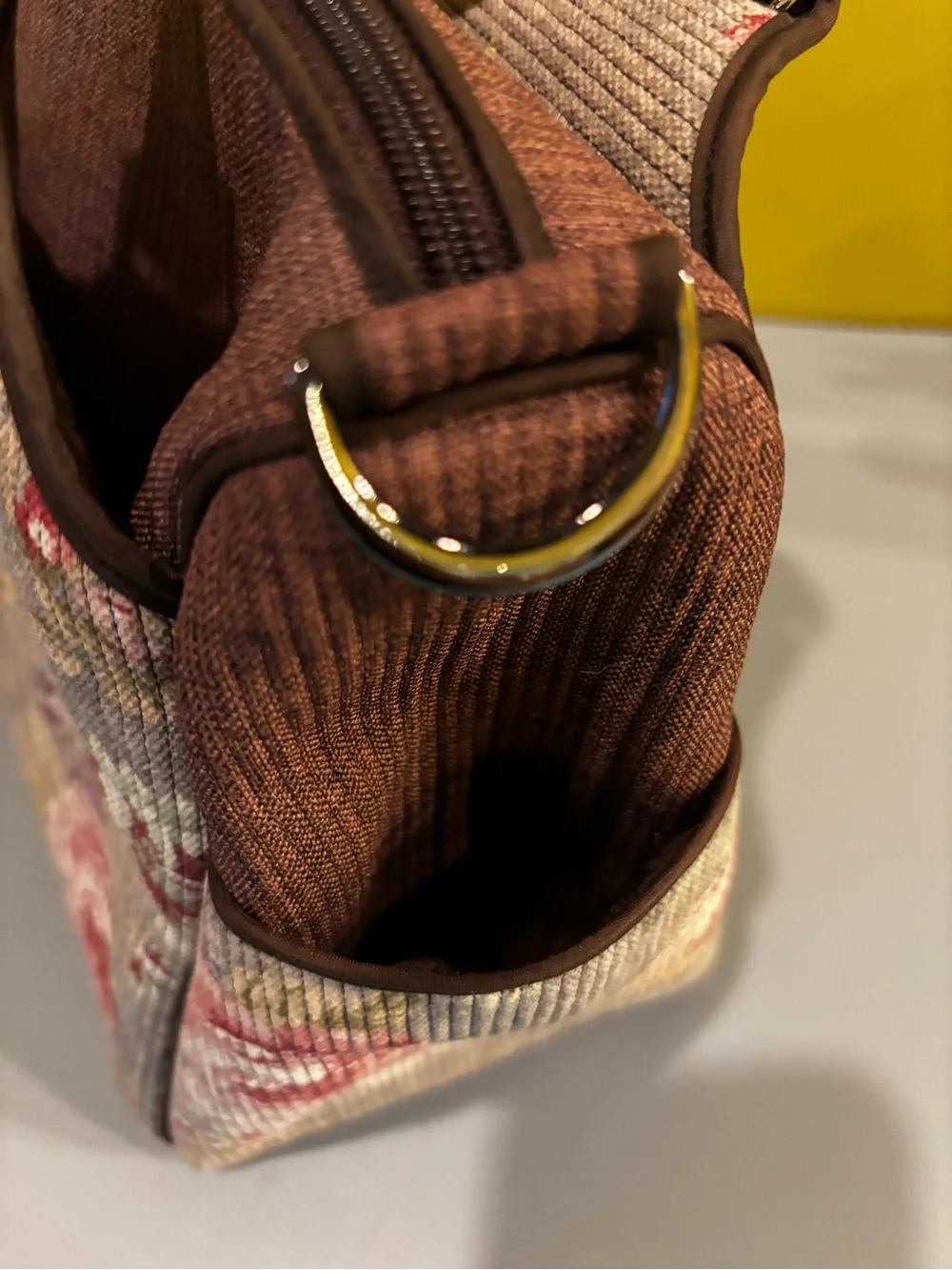 Floral Rose Print Top-Handle Tote in Burgundy and Cream
